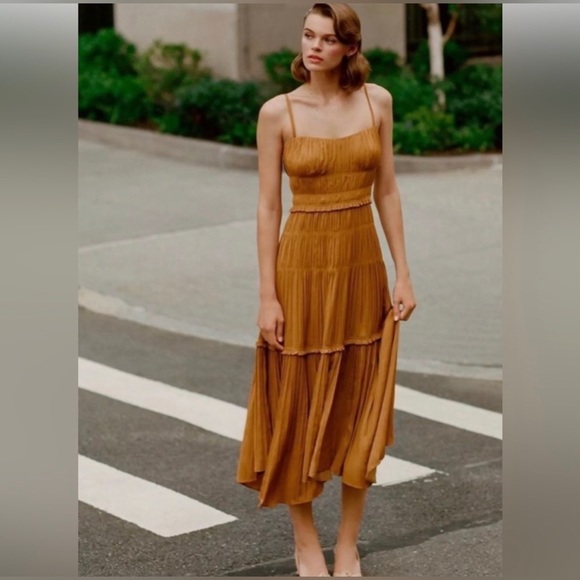 4. NWOT Anthropologie Silk Ruched Midi Slip Dress - Picture 8 of 8